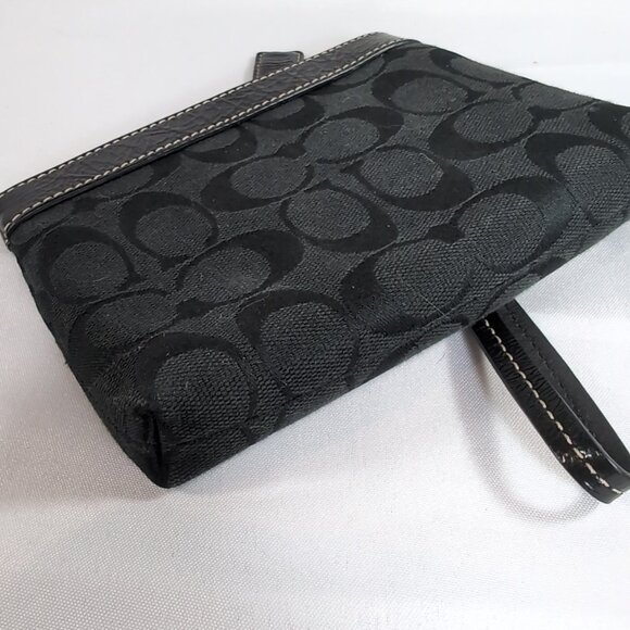 Coach Black Signature Monogram Wristlet Wallet Purse Bag Wrist Strap Canvas - Picture 9 of 14